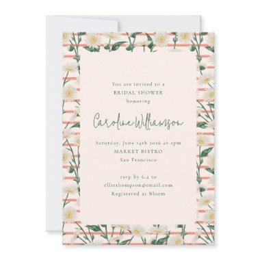 Retro Daisies Floral Garden Green Bridal Shower Invitations