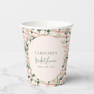 Retro Daisies Floral Green  Custom Paper Cups