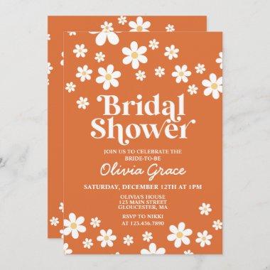 Retro Daisy Burnt Orange Bridal Shower Invitations