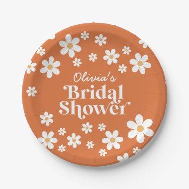 Retro Daisy burnt orange bridal shower Paper Plates