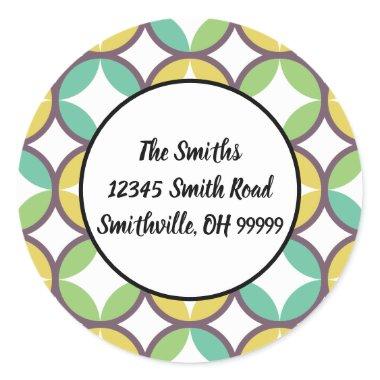 Retro Diamond Circle Pattern Blue Return Address Classic Round Sticker