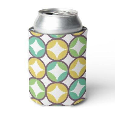 Retro Diamond in Circle Pattern Blue Green Gold Can Cooler