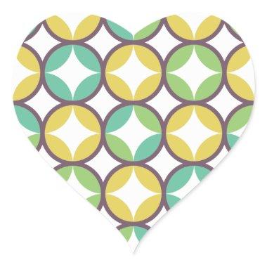 Retro Diamond in Circle Pattern Blue Green Gold Heart Sticker