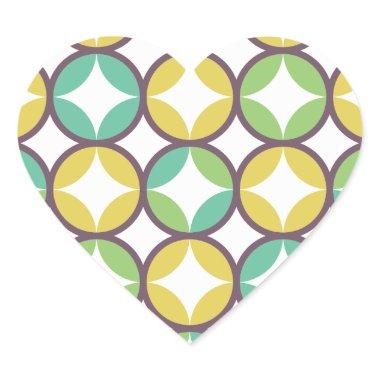 Retro Diamond in Circle Pattern Blue Green Gold Heart Sticker