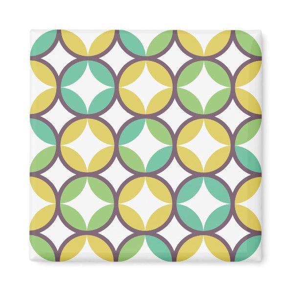 Retro Diamond in Circle Pattern Blue Green Gold Magnet