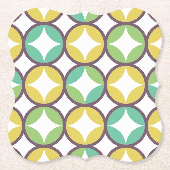 Retro Diamond in Circle Pattern Blue Green Gold Paper Coaster
