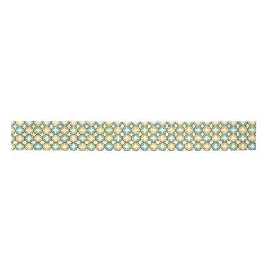 Retro Diamond in Circle Pattern Blue Green Gold Satin Ribbon