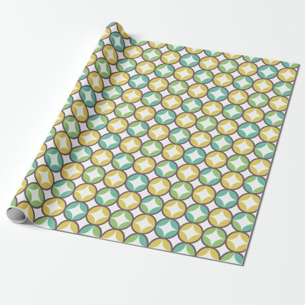 Retro Diamond in Circle Pattern Blue Green Gold Wrapping Paper