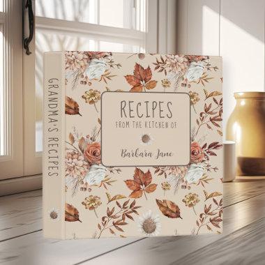 Retro fall floral grandmas cookbook kitchen recipe 3 ring binder