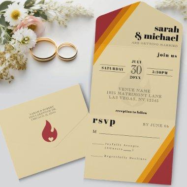 Retro Fire Heart Striped Wedding Reception All In One