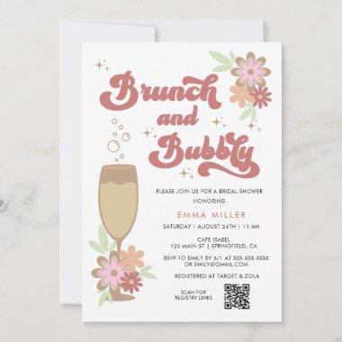 Retro Floral Brunch and Bubbly Bridal Shower Invitations
