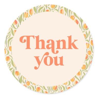 Retro Floral Thank You Classic Round Sticker