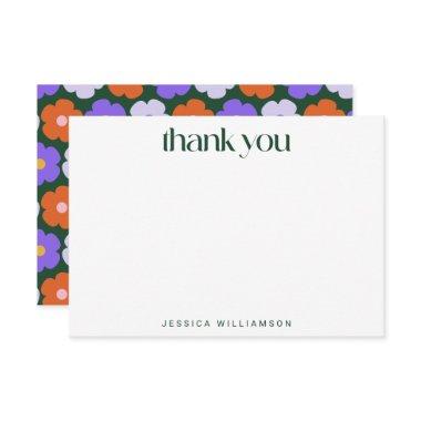 Retro Flower Purple Green Custom Bridal Shower Thank You Invitations