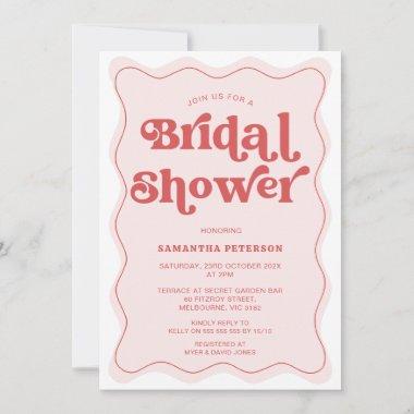 Retro Font Pink Red Wave Bridal Shower Invitations