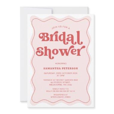 Retro Font Pink Red Wave Bridal Shower Invitations