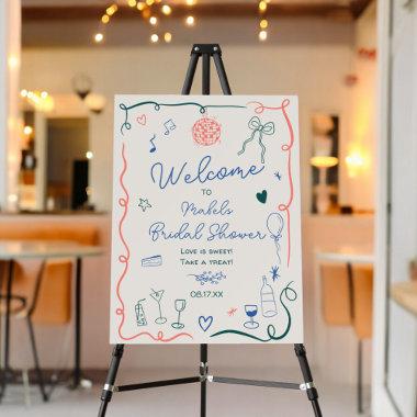 Retro french hand drawn illustrated bridal shower foam board