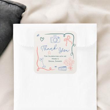 Retro french hand drawn illustrated  square sticker