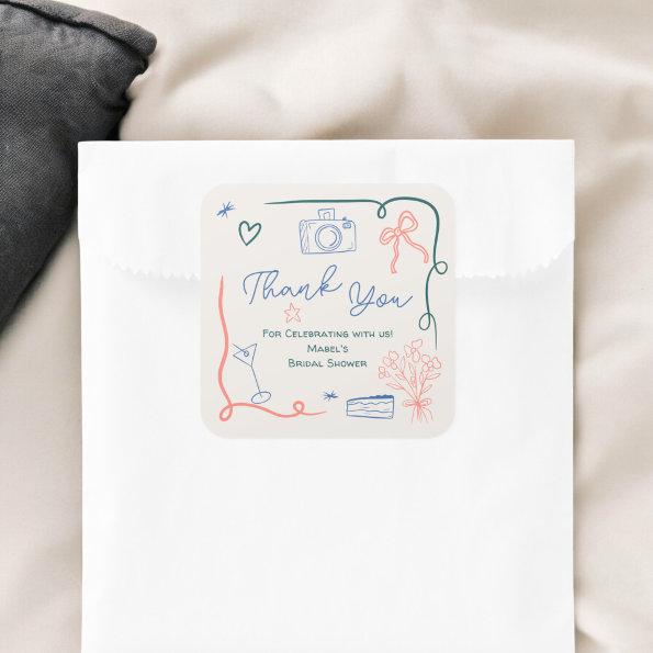 Retro french hand drawn illustrated  square sticker