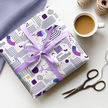Retro Geometric Abstract Pat#4 Purple Blue ID1067 Wrapping Paper