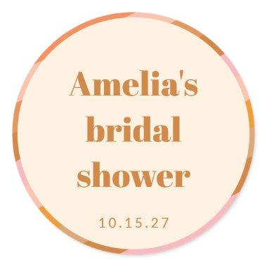 Retro Geometric Pink Orange Custom Bridal Shower Classic Round Sticker