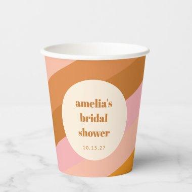 Retro Geometric Pink Orange Custom Bridal Shower Paper Cups