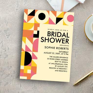 Retro Geometric Pink Orange Yellow Bridal Shower Invitations