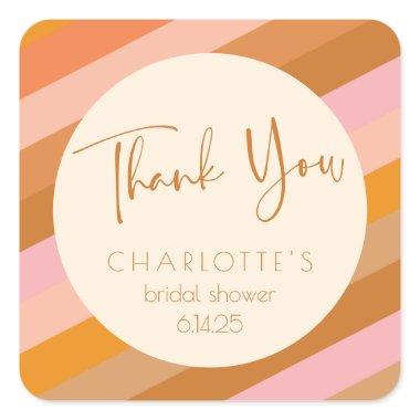 Retro Geometric Pink Rust  Thank You Square Sticker
