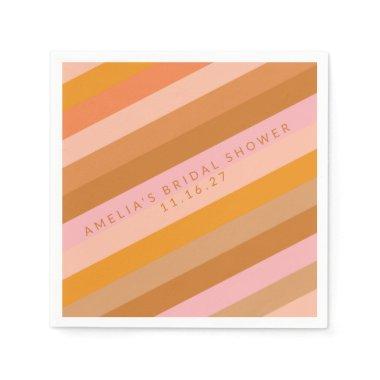 Retro Geometric Pink Terracotta Bridal Shower Name Napkins