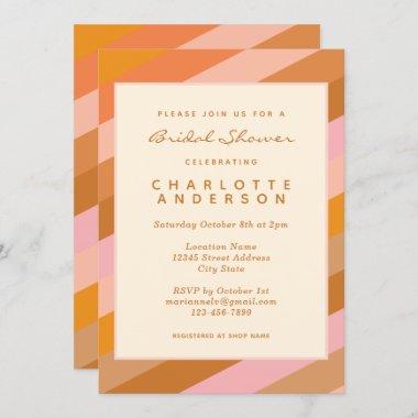Retro Geometric Stripes in Rust Bridal Shower Invitations