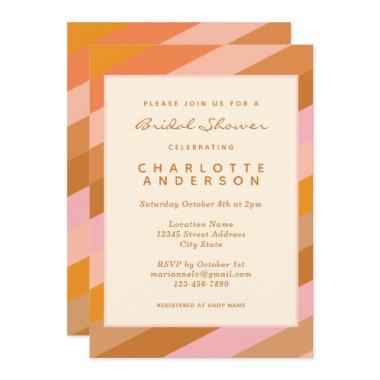 Retro Geometric Stripes in Rust Bridal Shower Invitations