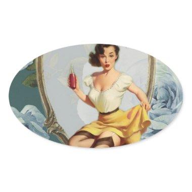 retro girl Bridal Shower Tea Party thank you Oval Sticker