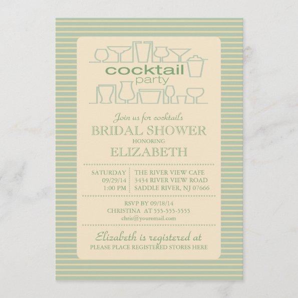 Retro Green Cocktail Party Bridal shower Invitations