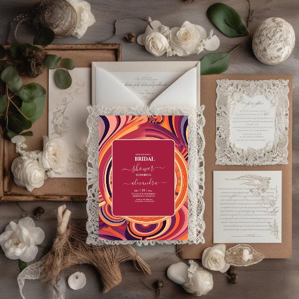 Retro Groovy 70s abstract pattern bridal Invitations