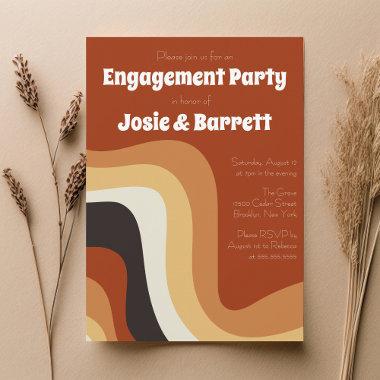 Retro Groovy 70s Wavy Abstract Engagement Party Invitations