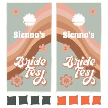 Retro Groovy Boho Bridal Shower Bride Fest Cornhole Set