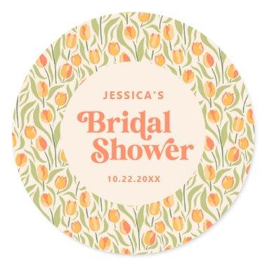 Retro Groovy Floral Bridal Shower Classic Round Sticker