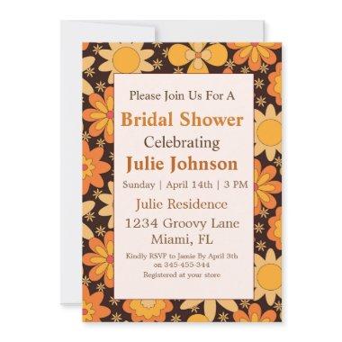 Retro Groovy Floral Orange yellow Bridal Shower Invitations