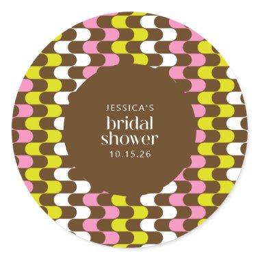 Retro Groovy Lime Pink and Brown Bridal Shower Classic Round Sticker