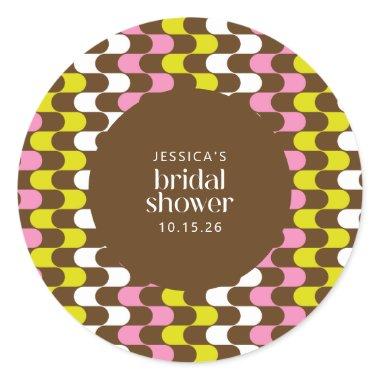 Retro Groovy Lime Pink and Brown  Classic Round Sticker