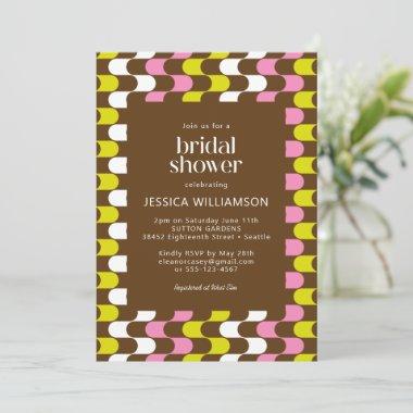 Retro Groovy Lime Pink and Brown Bridal Shower Invitations