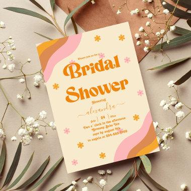 Retro Groovy Pink and Gold Wave Bridal Shower Invitations