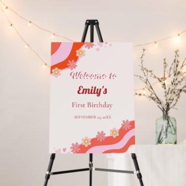 Retro Groovy Valentine Welcome Baby Birthday Foam Board