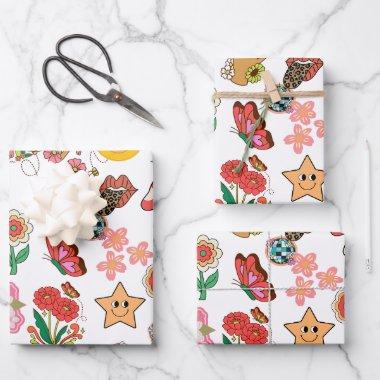 Retro Groovy Vintage 70s 60s Pattern Wrapping Paper Sheets