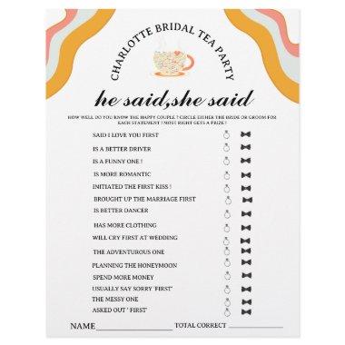 Retro He said She said Bridal Tea Party Game Flyer