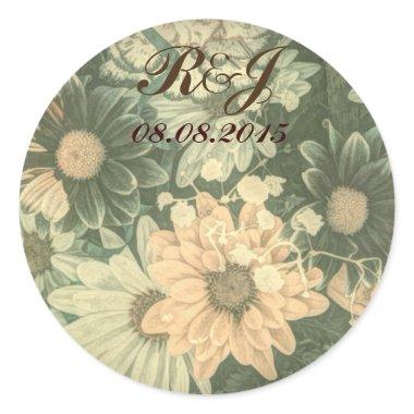 retro hippie bohemian summer daisy wedding classic round sticker