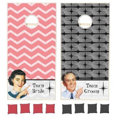 Retro his & her vintage cornhole set pink black