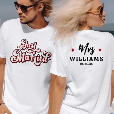 Retro Just Married Mr and Mrs Pink Red & White T-Shirt