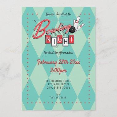 Retro Logo Bowling Night Invitations