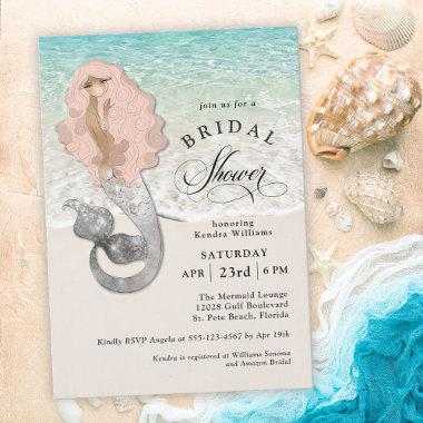 Retro Mermaid Beach Theme Bridal Shower Invitations