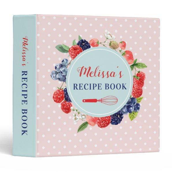 Retro Mint Green Pink Kitchen Recipe  Book 3 Ring Binder